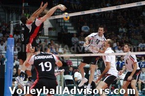 Volleyball Blocking Skills. Middle blocker joing outside blocker to form a double block.